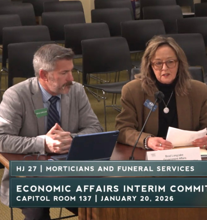 ​​MFDA Executive Director Terri James and lobbyist Brad Longcake speak to the Economics Affairs Committee on HJ 27.